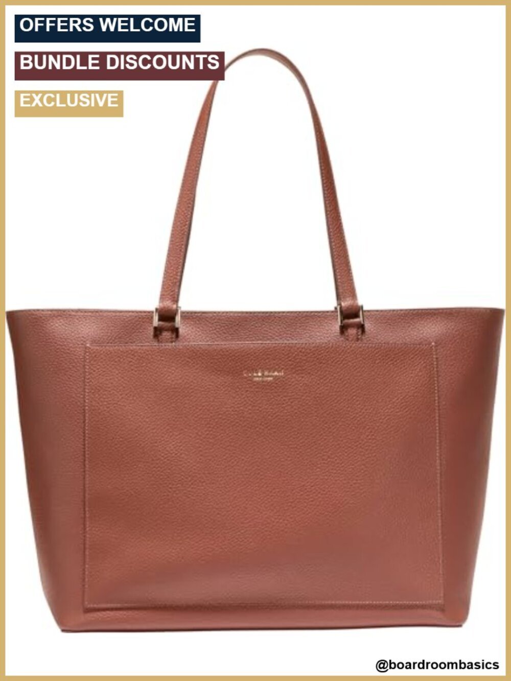Pebbled Leather Tote Bag with Zip Closure and Slip Pockets
